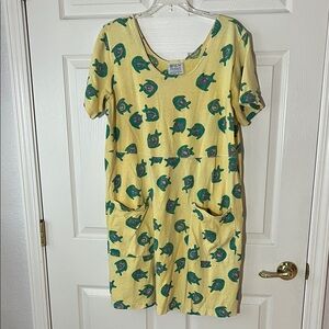 Vintage Fresh Produce Sportswear Yellow Dress with Green‎ FISH Print, Sz XL